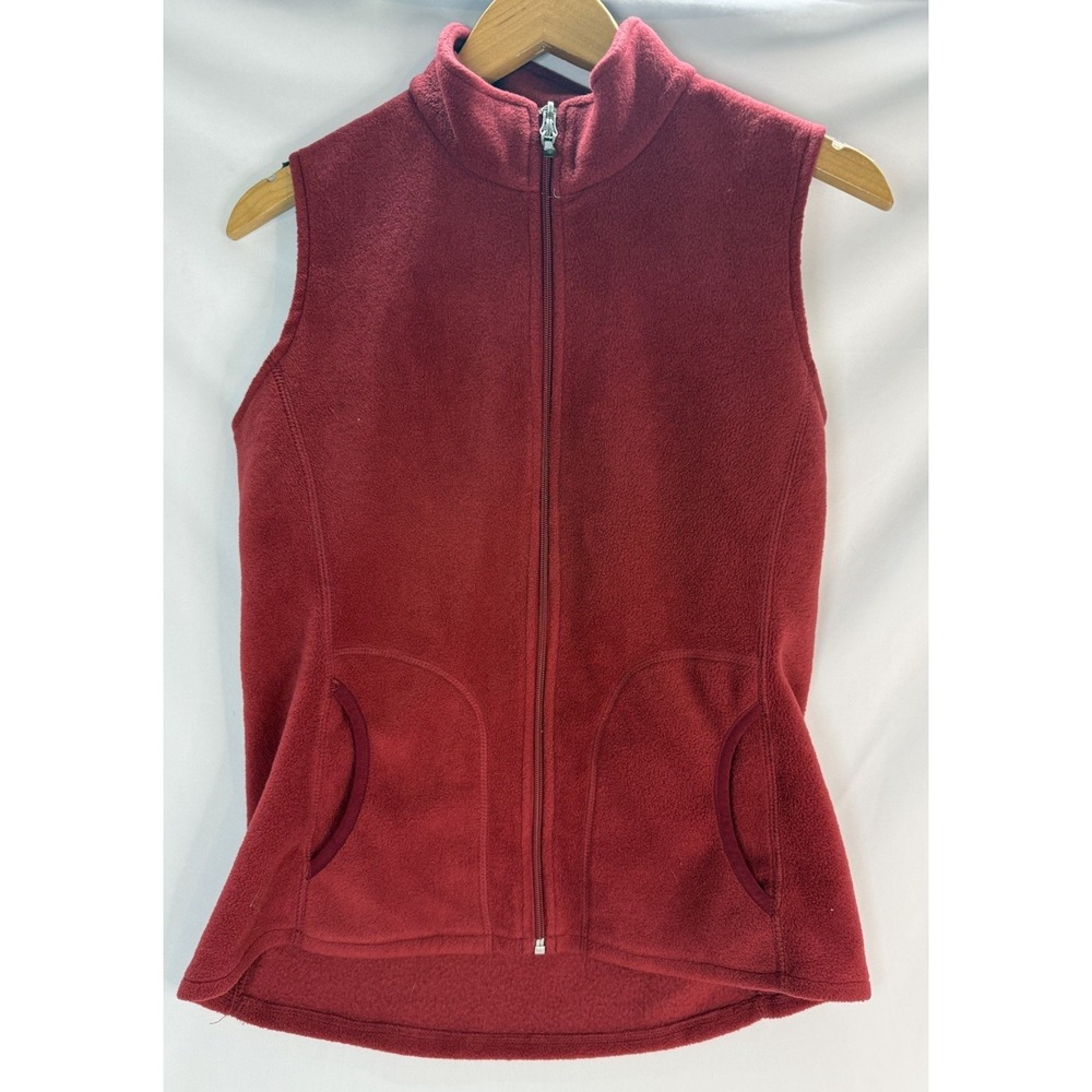 Woolrich Womens Medium Fleece Full Zip Vest Jacket Maroon Ruby Red Sleeveless